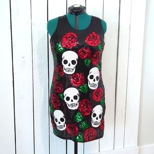 Skull sequin dress, red and black, XL